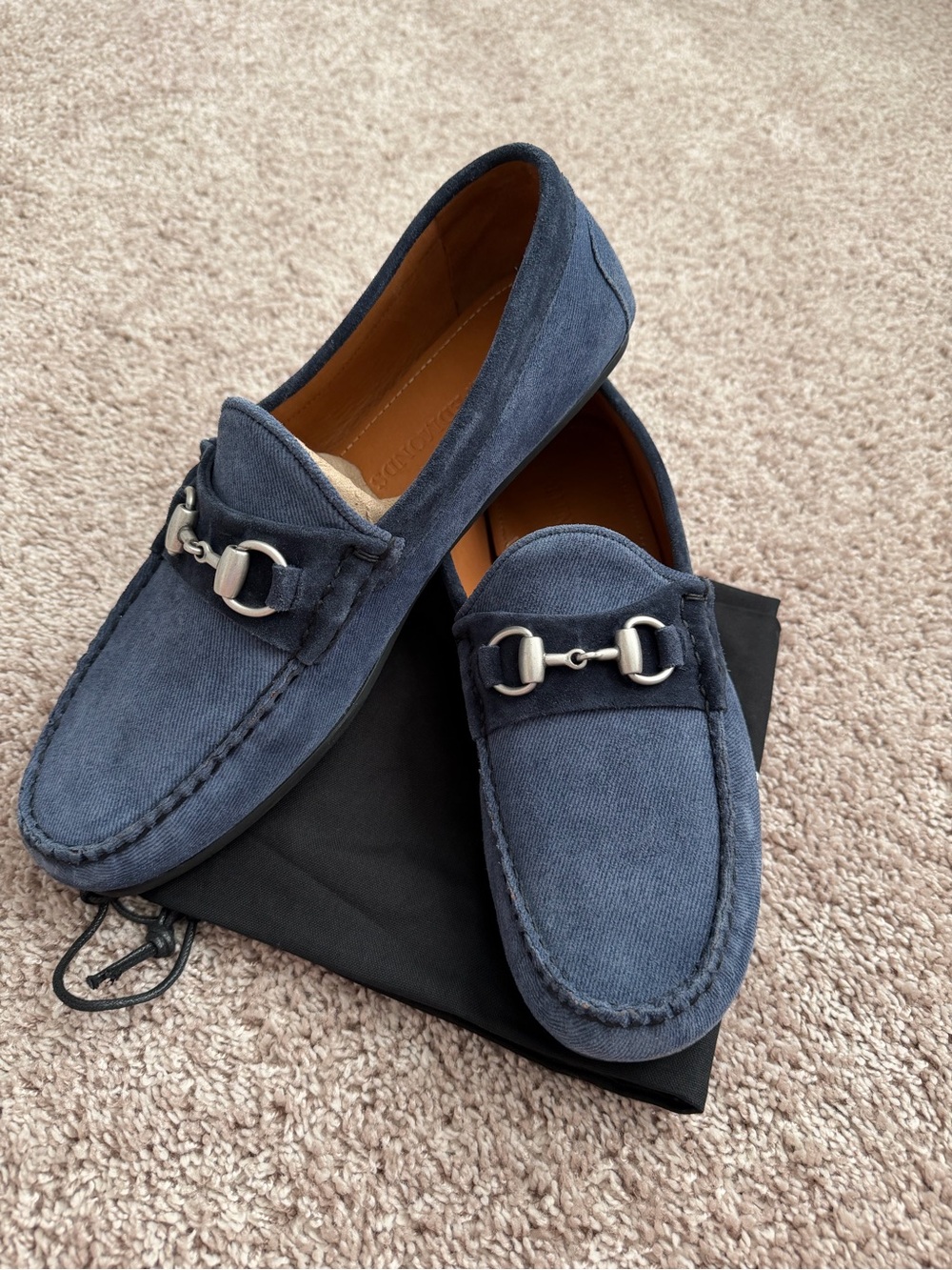 Allen Edmonds Navy Suede Horsebit Loafers